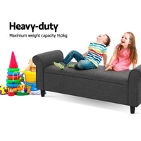 Artiss Storage Ottoman Blanket Box 125cm Arm Linen Grey Furniture Kings Warehouse