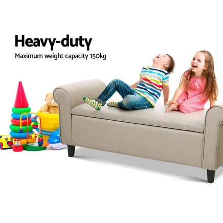 Artiss Storage Ottoman Blanket Box 125cm Arm Linen Taupe Furniture Kings Warehouse