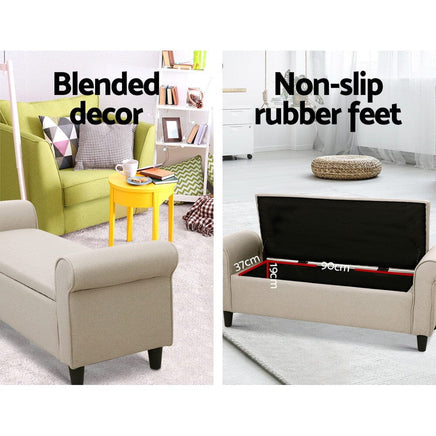 Artiss Storage Ottoman Blanket Box 125cm Arm Linen Taupe Furniture Kings Warehouse