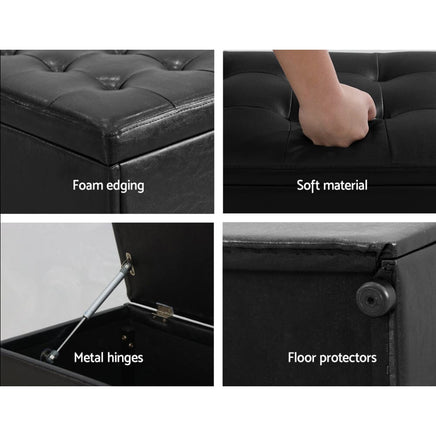Artiss Storage Ottoman Blanket Box 140cm Leather Black Furniture Kings Warehouse