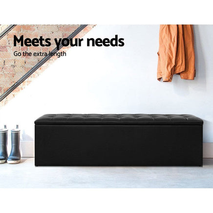 Artiss Storage Ottoman Blanket Box 140cm Leather Black Furniture Kings Warehouse