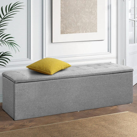 Artiss Storage Ottoman Blanket Box 140cm Linen Grey Furniture Kings Warehouse