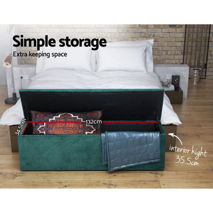Artiss Storage Ottoman Blanket Box 140cm Velvet Green Furniture Kings Warehouse