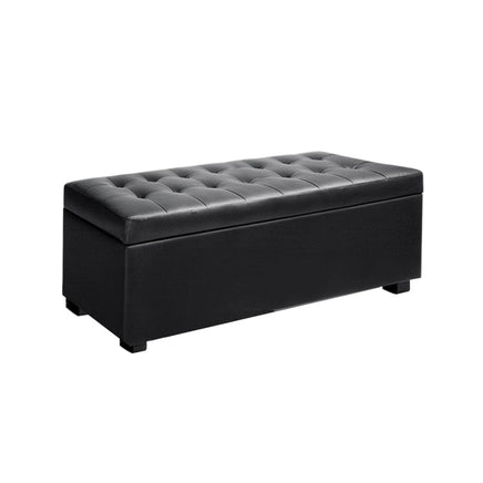 Artiss Storage Ottoman Blanket Box 97cm Leather Black Furniture Kings Warehouse