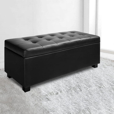 Artiss Storage Ottoman Blanket Box 97cm Leather Black Furniture Kings Warehouse