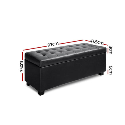 Artiss Storage Ottoman Blanket Box 97cm Leather Black Furniture Kings Warehouse