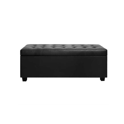 Artiss Storage Ottoman Blanket Box 97cm Leather Black Furniture Kings Warehouse