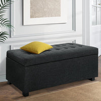 Artiss Storage Ottoman Blanket Box 97cm Linen Charcoal Furniture Kings Warehouse