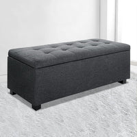 Artiss Storage Ottoman Blanket Box 97cm Linen Charcoal Furniture Kings Warehouse