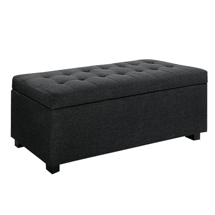 Artiss Storage Ottoman Blanket Box 97cm Linen Charcoal Furniture Kings Warehouse