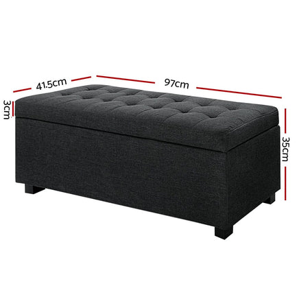 Artiss Storage Ottoman Blanket Box 97cm Linen Charcoal Furniture Kings Warehouse