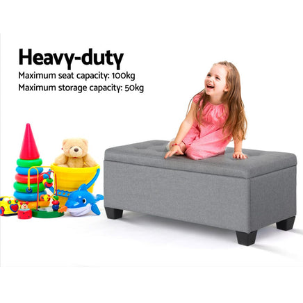 Artiss Storage Ottoman Blanket Box 97cm Linen Grey Furniture Kings Warehouse