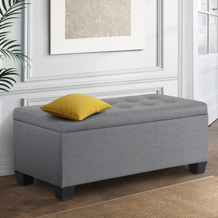 Artiss Storage Ottoman Blanket Box 97cm Linen Grey Furniture Kings Warehouse