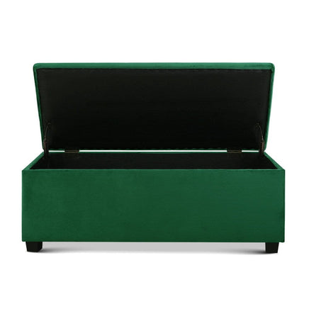 Artiss Storage Ottoman Blanket Box 97cm Velvet Green Furniture Kings Warehouse