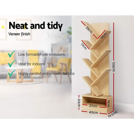 Artiss Tree Bookshelf 7 Tiers - ECHO Oak Furniture Kings Warehouse
