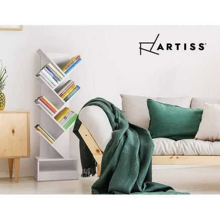 Artiss Tree Bookshelf 7 Tiers - ECHO White Furniture Kings Warehouse