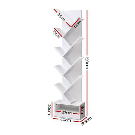 Artiss Tree Bookshelf 9 Tiers - ECHO White Furniture Kings Warehouse