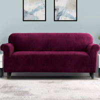 Artiss Velvet Sofa Cover Plush Couch Cover Lounge Slipcover 4 Seater Ruby Red End of Year Clearance Sale Kings Warehouse 