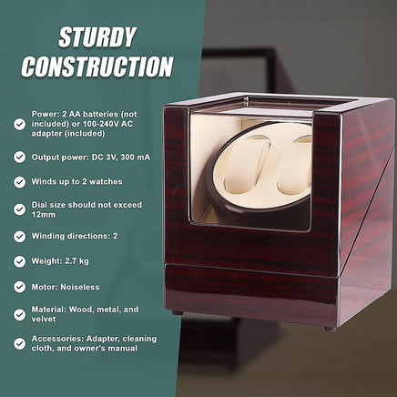 Automatic Dual Watch Winder Wood Display Box Case Motor Rotation Storage Home & Garden Kings Warehouse