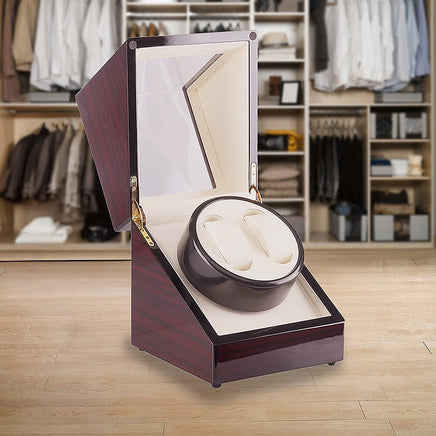 Automatic Dual Watch Winder Wood Display Box Case Motor Rotation Storage Home & Garden Kings Warehouse