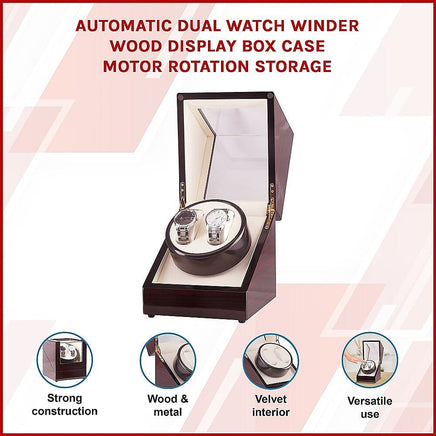 Automatic Dual Watch Winder Wood Display Box Case Motor Rotation Storage Home & Garden Kings Warehouse