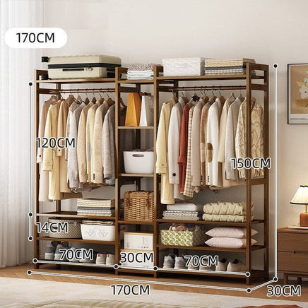 Bamboo Clothes Rack Garment Closet Storage Organizer Hanging Rail Shelf Dress room 170cm Home & Garden Kings Warehouse