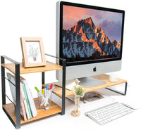 Bamboo Monitor Laptop Stand with Storage (2 Tier) Kings Warehouse 