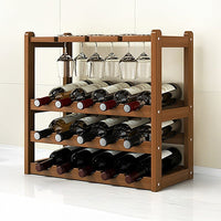 Bamboo Wine Rack Free Standing 15 Bottles with 6 Glasses Holder Storage in Dark Brown Furniture Kings Warehouse