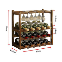 Bamboo Wine Rack Free Standing 15 Bottles with 6 Glasses Holder Storage in Dark Brown Furniture Kings Warehouse
