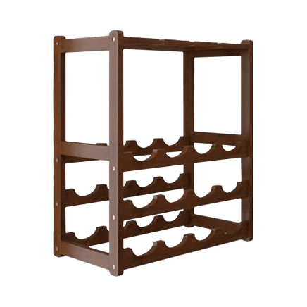 Bamboo Wine Rack Free Standing 15 Bottles with 6 Glasses Holder Storage in Dark Brown Furniture Kings Warehouse