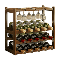 Bamboo Wine Rack Free Standing 15 Bottles with 6 Glasses Holder Storage in Dark Brown Furniture Kings Warehouse
