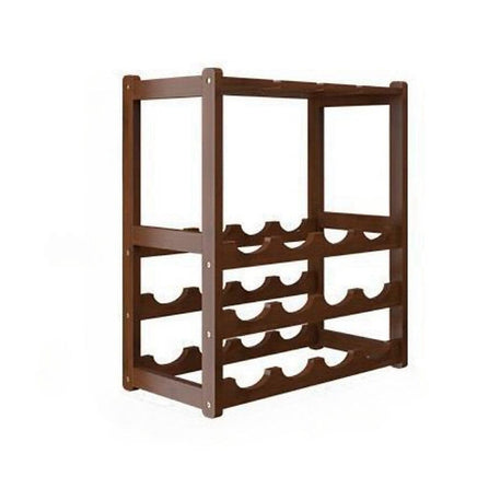 Bamboo Wine Rack Free Standing 15 Bottles with 6 Glasses Holder Storage in Dark Brown Furniture Kings Warehouse
