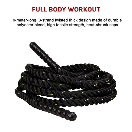 Battle Rope Dia 3.8cm x 9M length Poly Exercise Workout Strength Training Sports & Fitness Kings Warehouse