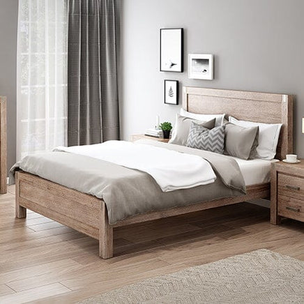 Bed Frame King Size in Solid Wood Veneered Acacia Bedroom Timber Slat in Oak Furniture Kings Warehouse