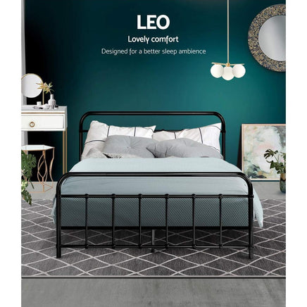 Bed Frame Metal Bed Frame LEO - Double (Black) Furniture Kings Warehouse