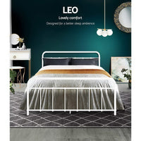 Bed Frame Metal Bed Frame LEO - Double (White) Furniture Kings Warehouse