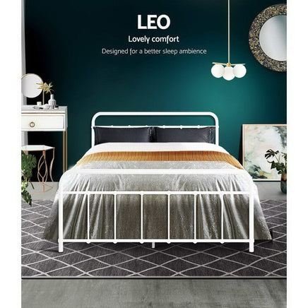 Bed Frame Metal Bed Frame LEO - Double (White) Furniture Kings Warehouse