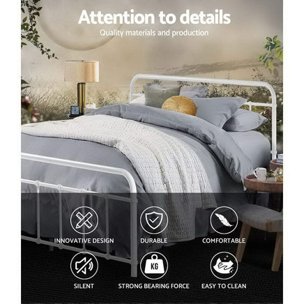 Bed Frame Metal Bed Frame LEO - Double (White) Furniture Kings Warehouse