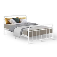 Bed Frame Metal Bed Frame LEO - Double (White) Furniture Kings Warehouse