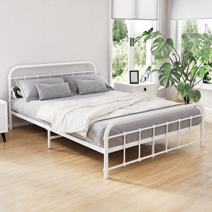 Bed Frame Metal Bed Frame LEO - Double (White) Furniture Kings Warehouse