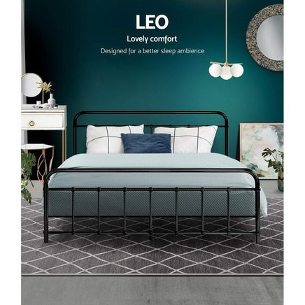Bed Frame Metal Bed Frame LEO - Queen (Black) Furniture Kings Warehouse