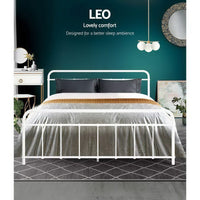 Bed Frame Metal Bed Frame LEO - Queen (White) Furniture Kings Warehouse