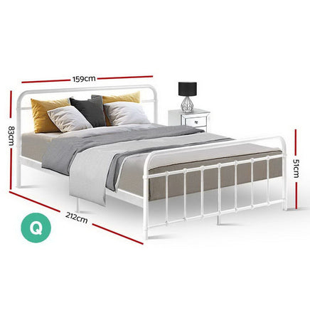 Bed Frame Metal Bed Frame LEO - Queen (White) Furniture Kings Warehouse