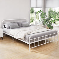 Bed Frame Metal Bed Frame LEO - Queen (White) Furniture Kings Warehouse