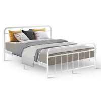 Bed Frame Metal Bed Frame LEO - Queen (White) Furniture Kings Warehouse