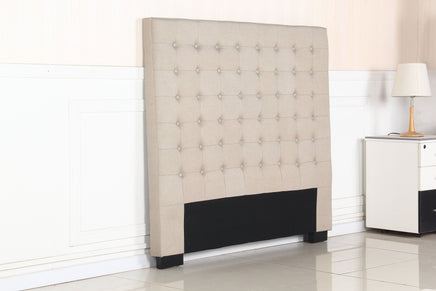 Bed Head Double Beige Headboard Upholstery Fabric Tufted Buttons Furniture Kings Warehouse