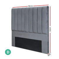 Bed Head Headboard Double Velvet - VELA Grey Furniture Kings Warehouse