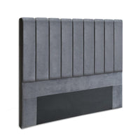 Bed Head Headboard Double Velvet - VELA Grey Furniture Kings Warehouse