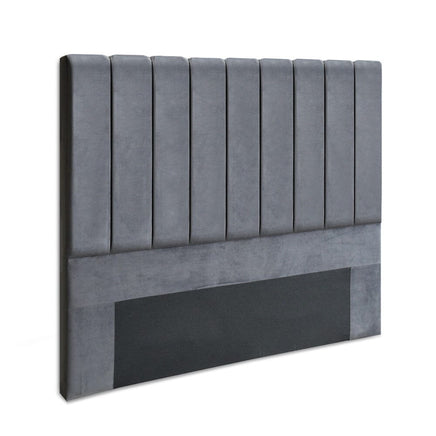 Bed Head Headboard Double Velvet - VELA Grey Furniture Kings Warehouse