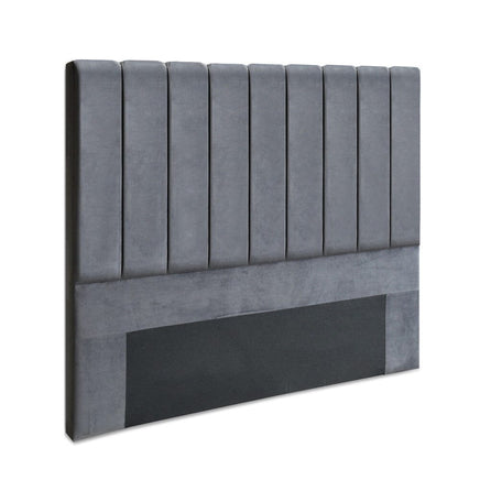 Bed Head Headboard Queen Velvet - VELA Grey Furniture Kings Warehouse